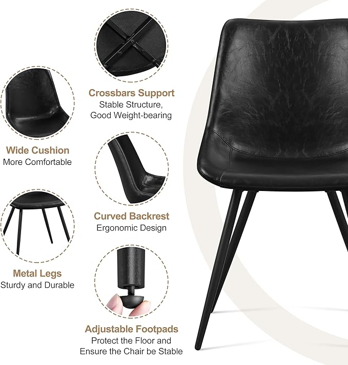 Yaheetech Dining Chairs Set of 4 Modern Upholstered Dining Room Chairs with Faux Leather Seat and Metal Legs for Home, Kitchen, Armless Design, Black