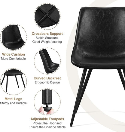 Yaheetech Dining Chairs Set of 4 Modern Upholstered Dining Room Chairs with Faux Leather Seat and Metal Legs for Home, Kitchen, Armless Design, Black