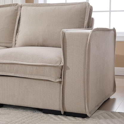 Modern Sectional Sofa for Living Room, Upholstered 2-Seater Modular Couches Linen Fabric Love Seat for Home Furniture, Oatmeal