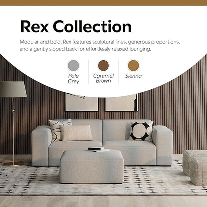 SIMPLIHOME Rex Modular Sofa and Ottoman Set in 100% Recycled Polyester Tightly Woven Performance Fabric, Pale Grey, 88-inch-Wide 2-Seater Couch and Matching 34-inch-Wide Table Ottoman for Living Room