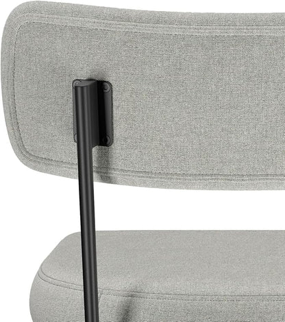 SIMPLIHOME Giselle Counter Stools (Set of 2) - 24 Inch Seat Height Swivel Upholstered Metal Kitchen Stools in Light Grey Polyester Linen, Contemporary Modern Seating with Padded Seat and Backrest