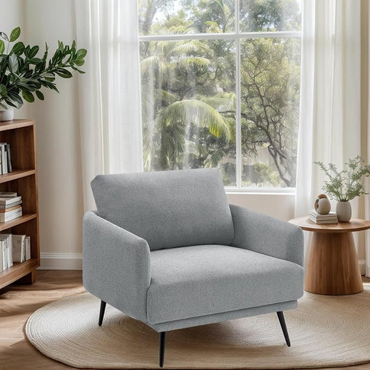 Mid-Century Accent Chair,Modern Oversized Armchair for Living Room,Comfy Upholstered Reading Accent Chairs for Bedroom,Single Sofa Chair (Grey-1PACK)