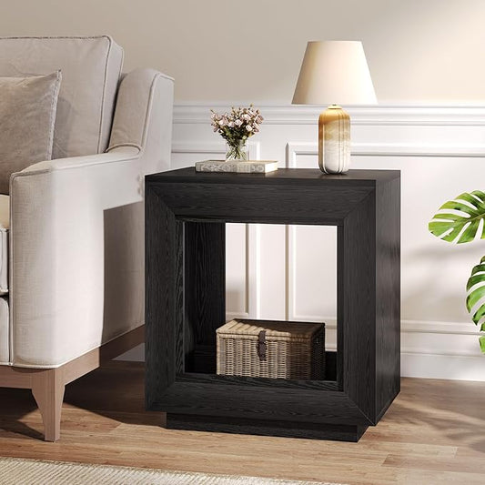 Tribesigns Rustic Brown End Table, 24" Side Table with Storage Shelf, Farmhouse Style Nightstand Bedside Table (1, Black)