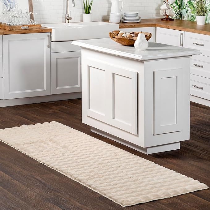 nuLOOM Jeni Solid Faux Rabbit Machine Washable Runner Rug, 2' 6" x 10', Beige