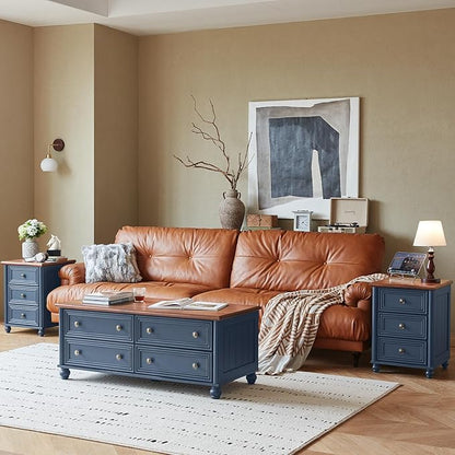 Farmhouse Dressers & Night Stand Set of 4, Wood 54" Wide 6 Drawer Dresser & 35" Tall Chest of Drawers, 18" Roman Column Nightstand Set of 2, Bedroom Furniture Dresser Sets for Home Living Room Hallway