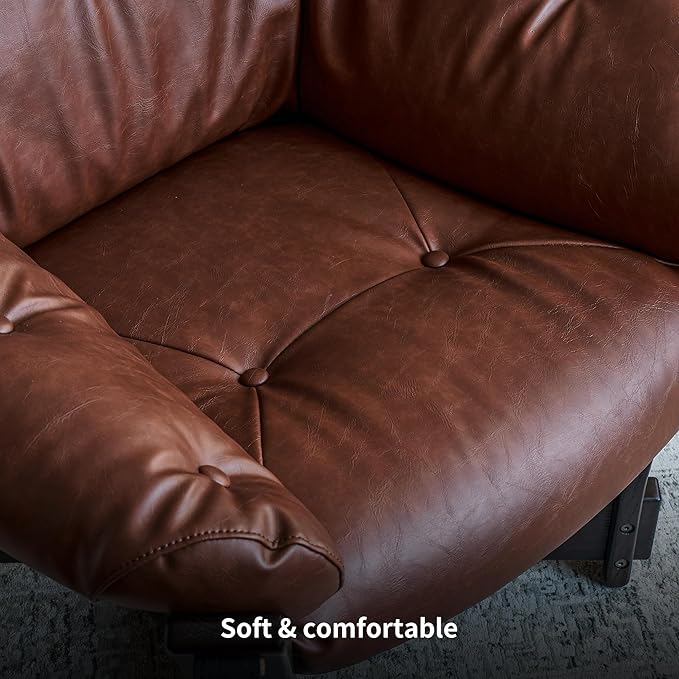 Mid-Century Modern Leather Lounge Chair, Solid Wood Frame, Comfortable upholstered Sofa Armchair