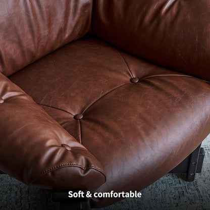 Mid-Century Modern Leather Lounge Chair, Solid Wood Frame, Comfortable upholstered Sofa Armchair