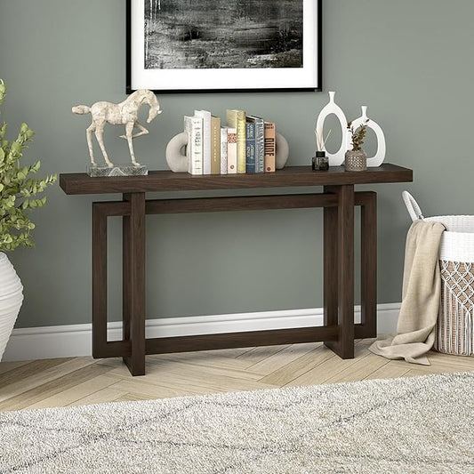 Henn&Hart 55'' Wooden Rectangular Console Table Entryway Table, Sofa Table for Entryway, Living Room, Couch, Hallway, or Office, Alder Brown