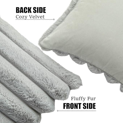 Neelvin Grey Faux Fur Cozy Soft Striped Decorative Throw Pillow Covers 12x20 inch Set of 2,Velvet Pillowcase Cushion Case for Sofa Couch