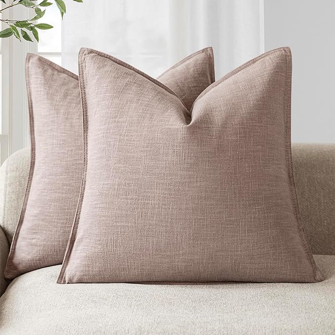 Foindtower Set of 2, Decorative Linen Soild Throw Pillow Covers Soft Accent Euro Cushion Case Boho Farmhouse Pillowcase for Chair Couch Sofa Bedroom Living Room Home Decor 20 x 20 Inch Dusty Pink