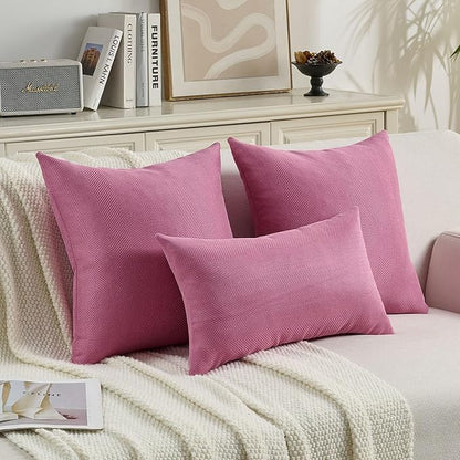FUTEI Hot Pink Chenille Throw Pillow Covers 12x20 Inch Set of 2,Soft Wide Chevron Textured Lumbar Pillow Cases,Farmhouse Home Decor for Couch Bed Living Room