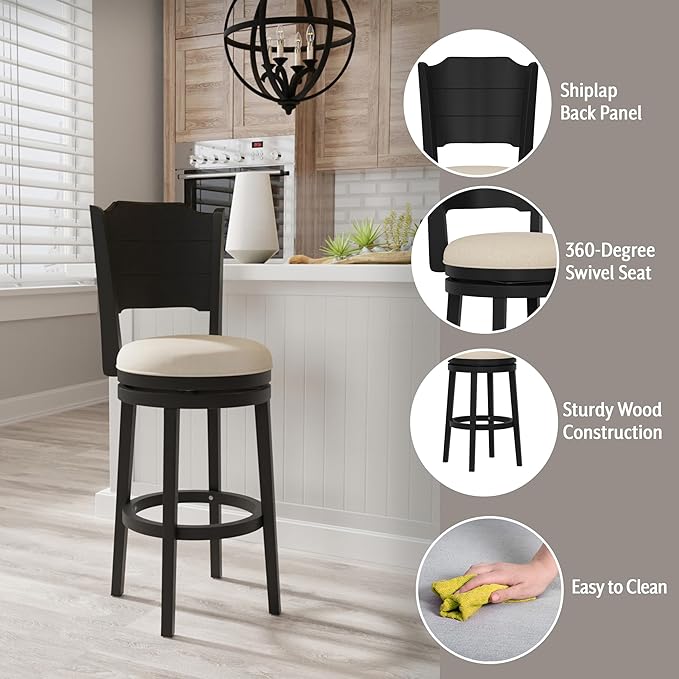 Hillsdale Clarion Wood Bar Height Swivel Stool, Black