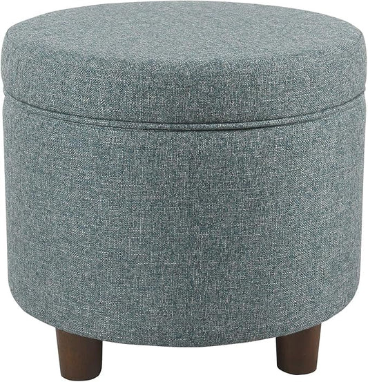 Homepop Home Decor | Upholstered Round Storage Ottoman | Ottoman with Storage for Living Room & Bedroom, Teal Tweed Large
