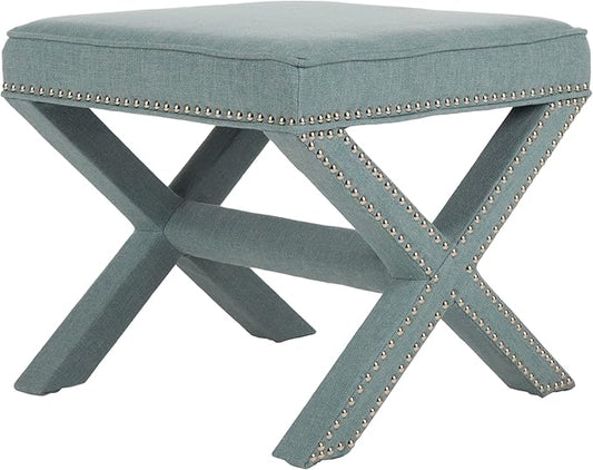 Safavieh Home Collection Palmer Sky Blue with Silver Nailhead Trim X-Bench Ottoman