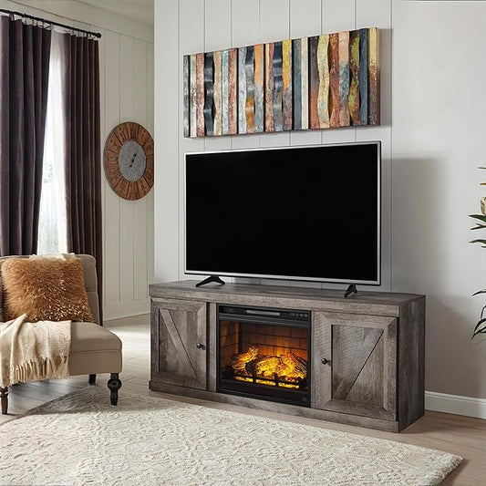 Signature Design by Ashley Wynnlow Farmhouse 60" TV Stand with Electric Fireplace for TVs up to 69", Gray