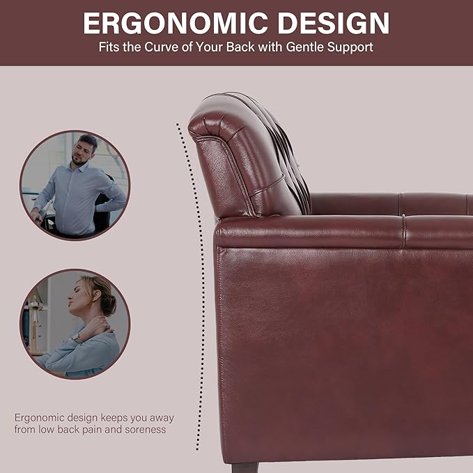 Lumibee Faux Leather Armchair, Contemporary Accent Chair with Nailhead Trims & Wood Legs for Living Room, Upholstered Comfy Arm Chair for Office,Bedroom-Dark Red