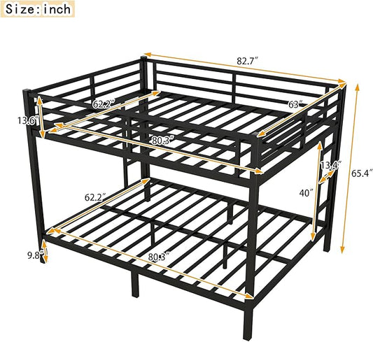 Upgraded Version Thicken Stronger Metal Heavy-Duty Queen Over Queen Bunk Bed, Bunkbed Frame for Adults with Ladders, Easy Assemble