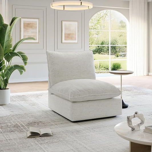 Cloud Middle Sectional, Waterproof Down Filled Sectional Sofa, High Backrest Modular Sectional Couches for Living Room, Modern Modular Couch with Removable Cover, Cream White