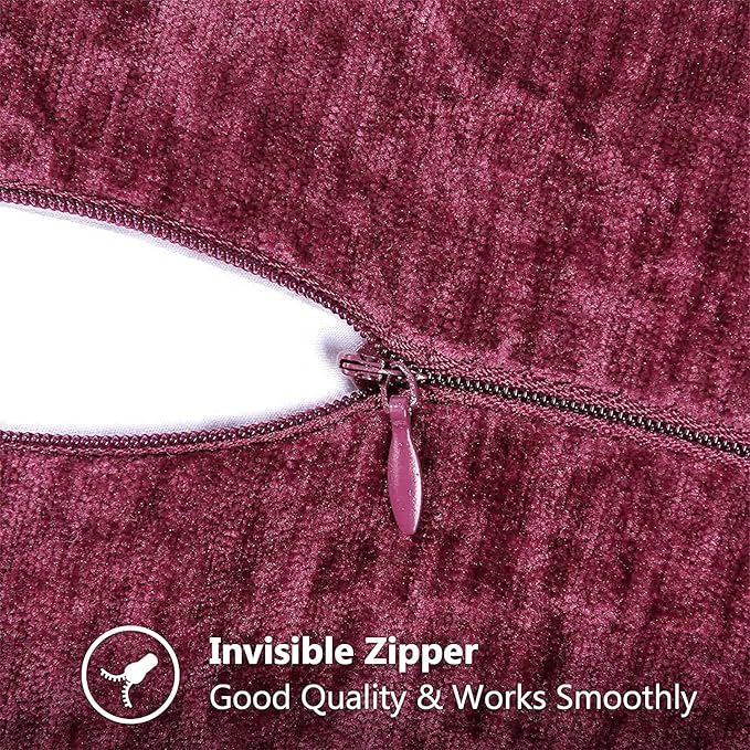 decorUhome Christmas Chenille Soft Throw Pillow Covers 18x18 Set of 2, Farmhouse Velvet Neutral Decorative Euro Pillow Covers with Stitched Edge for Couch Sofa Bed Home Decor, Rhododendron