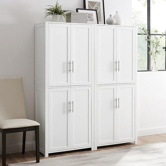 Crosley Furniture Savannah 2-Piece Pantry Storage Cabinet Set with Shelves, Kitchen, Dining, or Laundry Room, White