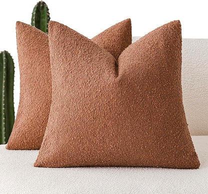 Foindtower Set of 2, Decorative Textured Boucle Throw Pillow Covers Accent Solid Pillow Cases Neutral Couch Cushion Case for Chair Sofa Bedroom Living Room Home Decor 26x26 Inch Burnt Orange Hazel