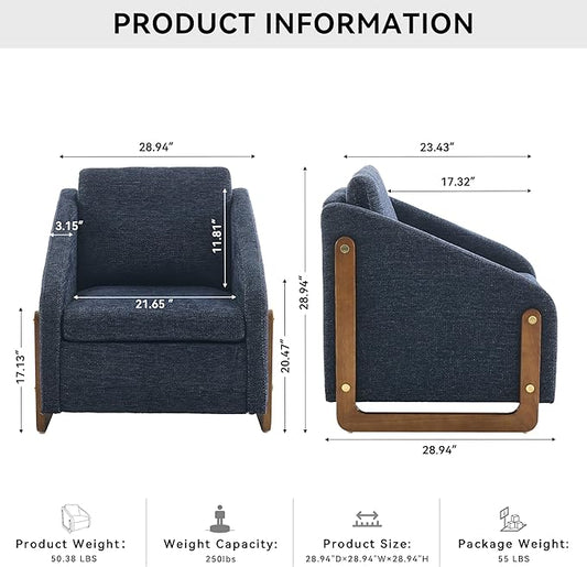 Modern Upholstered Armchair with Wooden Frame, 29" W x 29" D x 29" H, Light Gray Chenille Fabric, Living Room Accent Chair (Blue)