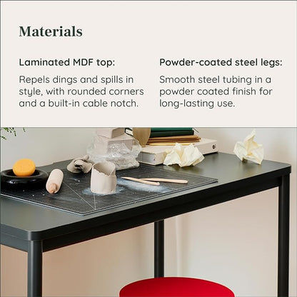 Branch Daily Desk - Functional at Home Office Desk with Effortless Assembly, Timeless Design, Rounded Corners, and Built-in Cable Notch - 58” W x 27” H x 24” D - Sage