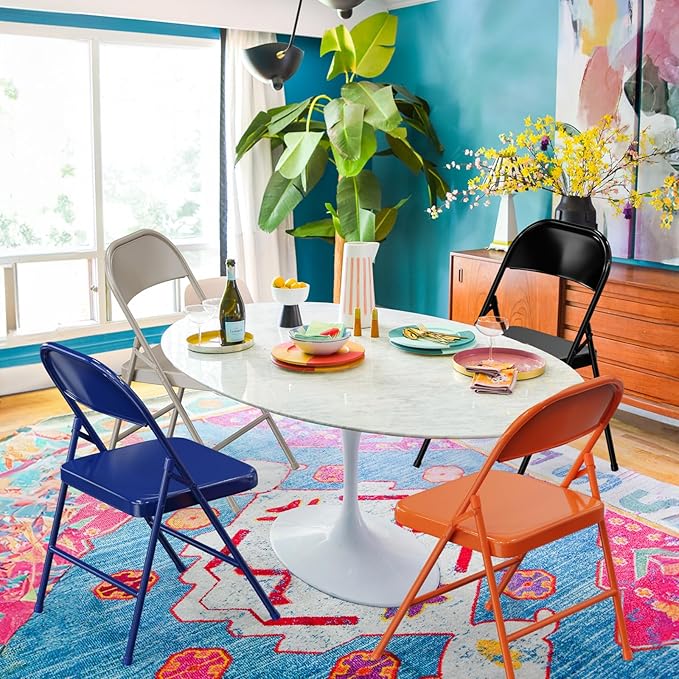 VINGLI Folding Chairs All Steel Metal Frame, Capacity 350 lbs, Durable Portable and Versatile for Indoor Outdoor Use, Khaki, Set of 8