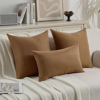 FUTEI Rust Chenille Throw Pillow Covers 18x18 Inch Set of 2,Soft Wide Chevron Textured Cushion Case,Farmhouse Home Decor for Couch Bed Living Room