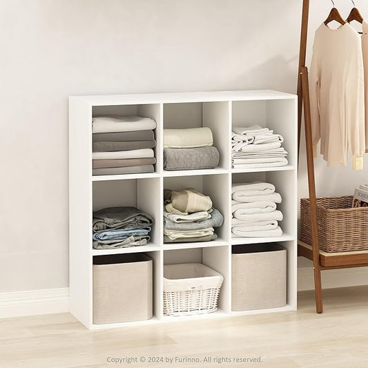 Furinno PELLI Closet Organizers and Storage, 9-Cube Closet Organizer, Open Shelf Closet Storage, for Wardrobe, Bedroom, Living Room, White