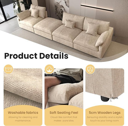 Cloud Modular Sectional Sofa with Ottoman,154" Sectional Sofa Bed Sleeper Couch for Living Room,Convertible Couch Deep Seat for Office Apartment,Covers Washable&Replaceable,Khaki