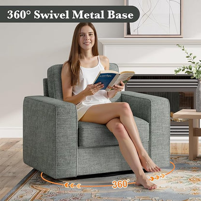 Swivel Accent Sofa Chair Set of 4, Modern Comfy Oversized Upholstered Cushion Back Armchair in Linen 1pcs for Living Room, Bedroom, Reading Room(Gray)