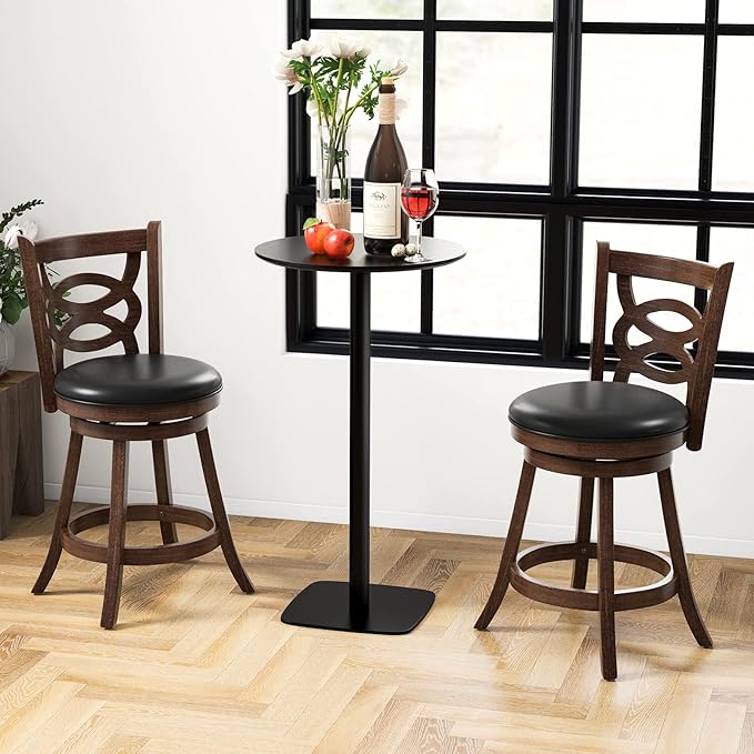 ERGOMASTER Swivel Bar-Stools Set of 2 Brown Counter Height Barstool 24 Inch Seat Bar Chair