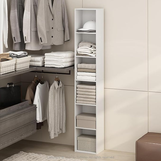 Furinno Cubicle 6-Tier Closet Organizers and Storage, Closet Organizer, Open Shelf Closet Storage, for Wardrobe, Bedroom, Living Room, White