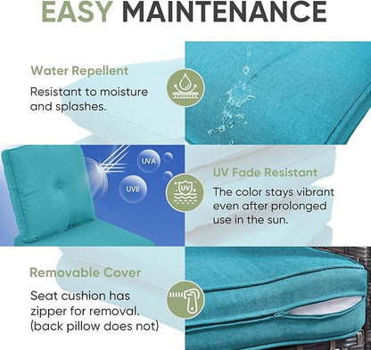 Outdoor Chair Cushion Set of 2, Waterproof Outdoor Seat Cushions 25x22 , Patio Chair Cushions for Outdoor Furniture, Couch Cushion Replacement, Include 2 Back & 2 Seat Cushions, Button/CyanBlue