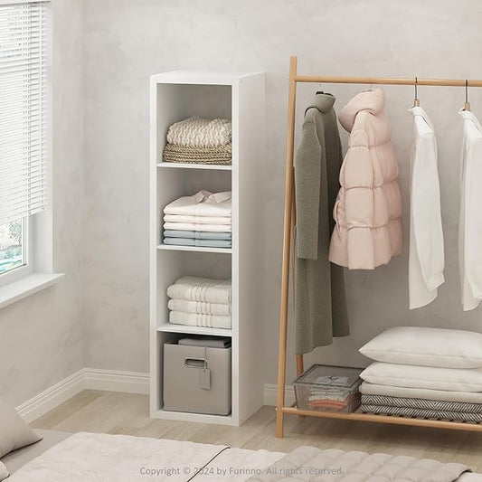 Furinno Cubic Closet Organizers and Storage, 4-Cube Closet Organizer, Open Shelf Closet Storage, Extra Thick Frame for Wardrobe, Bedroom, Living Room, White