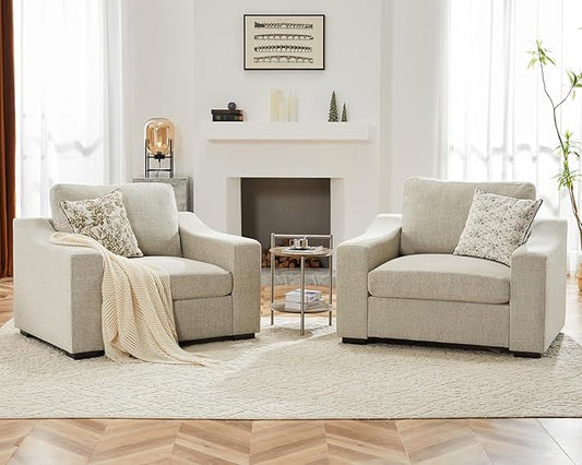 ABCASA 47" W Oversized Accent Chair Set of 2, Comfy Upholstered Sofa Chair with Large Seat and Wide Armrest, Pet-Friendly Modern Lounge Armchair for Living Room/Apartment/Bedroom, Soft Linen, Oatmeal