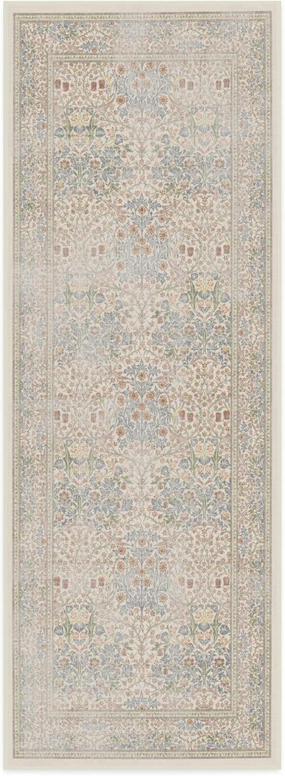 RUGGABLE x Morris & Co Machine Washable Runner Rug – Blackthorn Ivory Blue 2.5x7, Stain-Resistant, Non-Slip – Washable Rug for Hallway, Entryway, Living Room & Kitchen–with Standard Pad