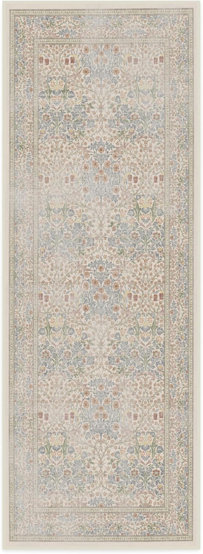 RUGGABLE x Morris & Co Machine Washable Runner Rug – Blackthorn Ivory Blue 2.5x7, Stain-Resistant, Non-Slip – Washable Rug for Hallway, Entryway, Living Room & Kitchen–with Cushioned Pad