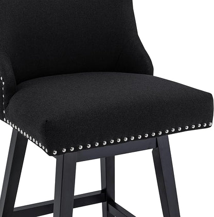 Bar Stool, 26 Inch Upholstered Barstools with 13.8" High Back and Footrest, Swivel Counter Height Barstools for Kitchen Island Home Bar Performance Fabric Black