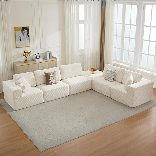 Cloud Modular Sectional Sofa Couch,L-Shape Modern Boneless Sectional Couch with Deep Seat,Upholstered Couches for Living Room Bedroom,No Assembly Required,Beige