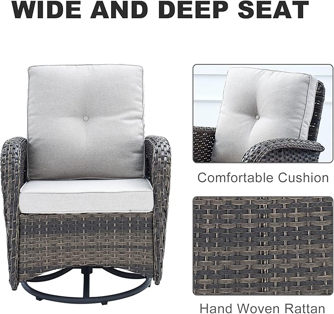 HUMMUH Outdoor Patio Furniture 7-Piece All-Weather PE Wicker Outdoor Conversation Set-Patio Couch Swivel Rocker Chairs with Ottomans Coffee Tables for Backyard,Poolside,Deck