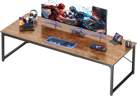 PRAISUN 78.7 X 29.5 Inch Computer Desk with Deeper Desktop, Long Gaming Office Writing Work Desk for Home Office, Study, Bedroom, Work from Home, Metal Frame, Rustic Brown