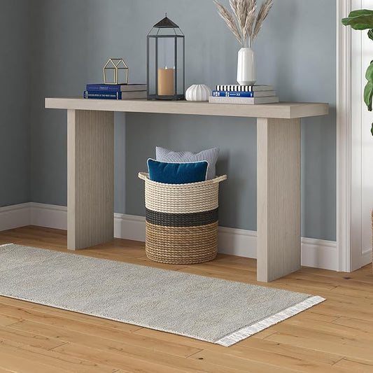 Henn&Hart 55'' Wooden Rectangular Fluted Console Table Entryway Table, Sofa Table for Entryway, Living Room, Couch, Hallway, or Office, Alder White