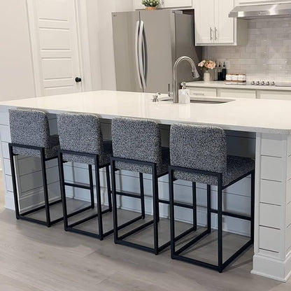 ALPHA HOME 24" Bar Stools Set of 4 Kitchen Counter Stools with Back, Counter Height Stools with Upholstered Footrest for Kitchen Island, Metal Steel Frame, Chenille, Gray