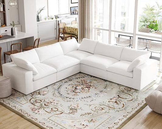 Cloud Modular Sectional Sofa for Livingroom,Large Down Filled Comfort Corner Sectional Sofa Couch Wide Deep Seat Convertible Couches for Office Apartment,V Shaped,White