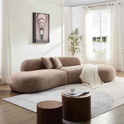 135.4" Oversized Curved Sofa, Modern Minimalist Comfy Sectional Couch, Upholsted Boucle Luxury Sofas Chaise, 6 Seater Modular Couches for Living Room Home Office Apartment((Right Facing,Camel)