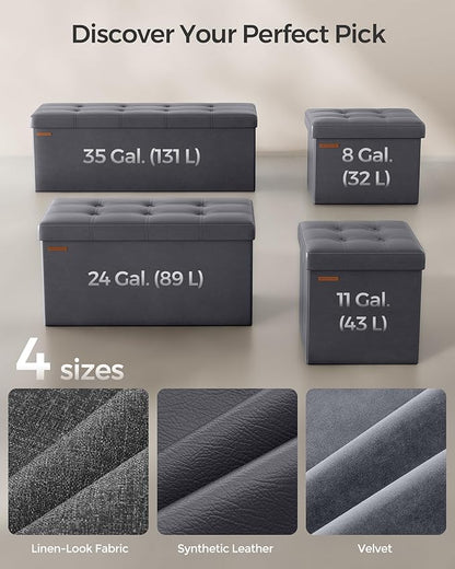 SONGMICS Mazie Collection - 43 Inches Folding Storage Ottoman Bench, Ottoman with Storage, Foot Rest Stool, Load 660 lb, for Living Room, Synthetic Leather, Dark Gray ULSF070G01