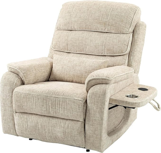 Power Lift Recliners Chairs for Elderly Adults Lay Flat Recliner with Heat & Massage, Wireless Charging Device, USB Ports, Cup Holder, Lumbar Pillow, 400Lbs (Velvet Fibric,Beige)