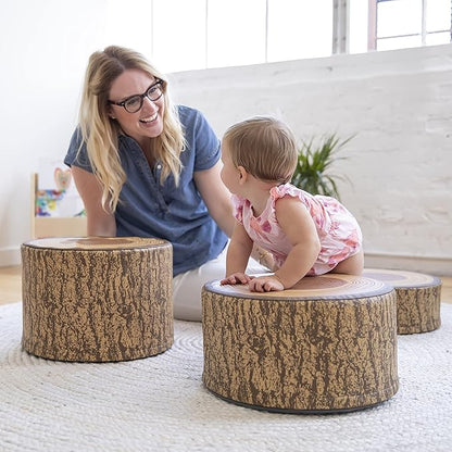 ECR4Kids SoftZone Tree Stump Stool Set, Flexible Seating, Chocolate, 3-Piece
